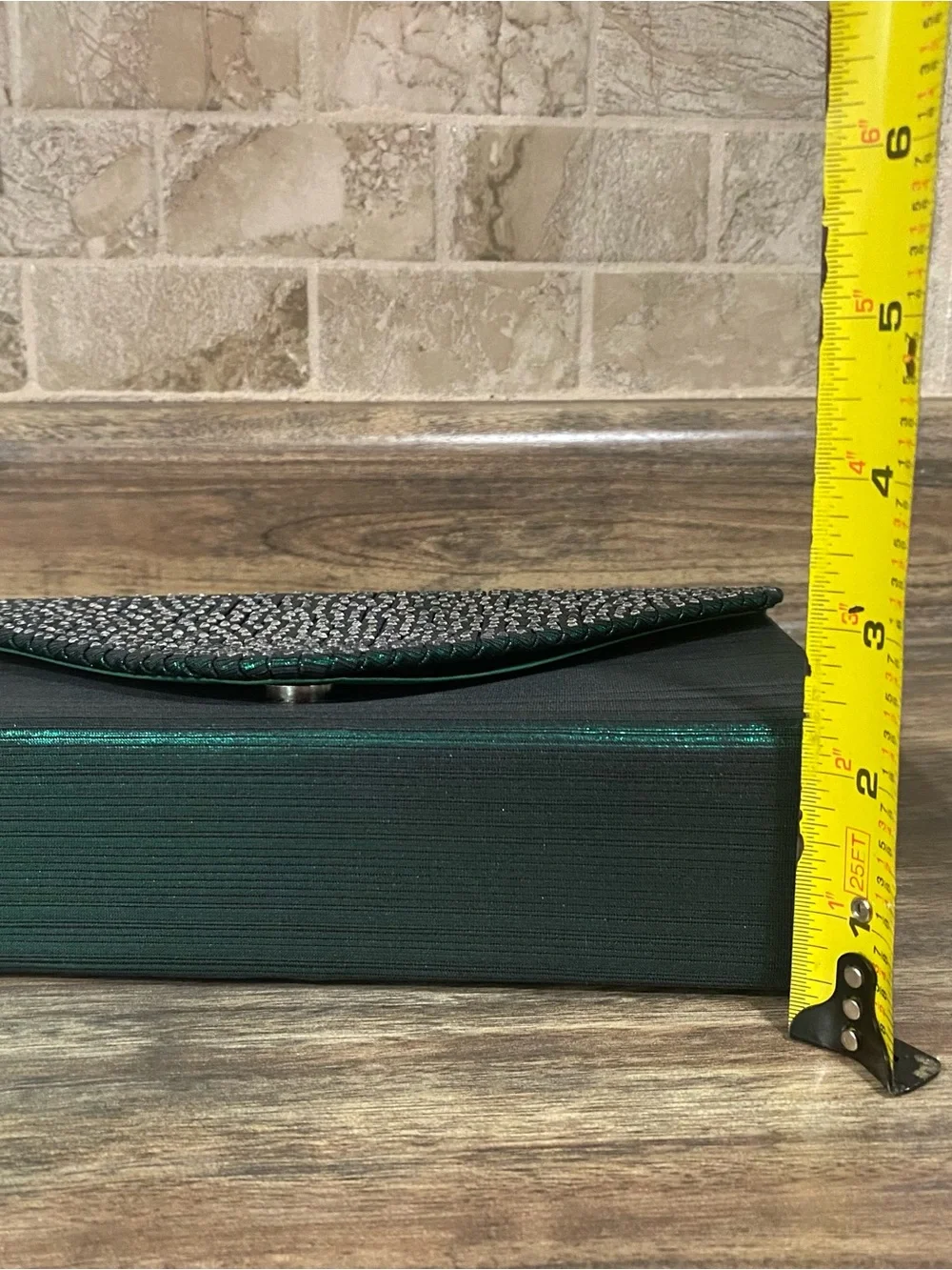 Dasein Emerald Green Rhinestone Envelope Clutch with Silver Chain
